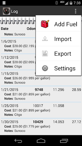 FillUp - Gas Mileage Log