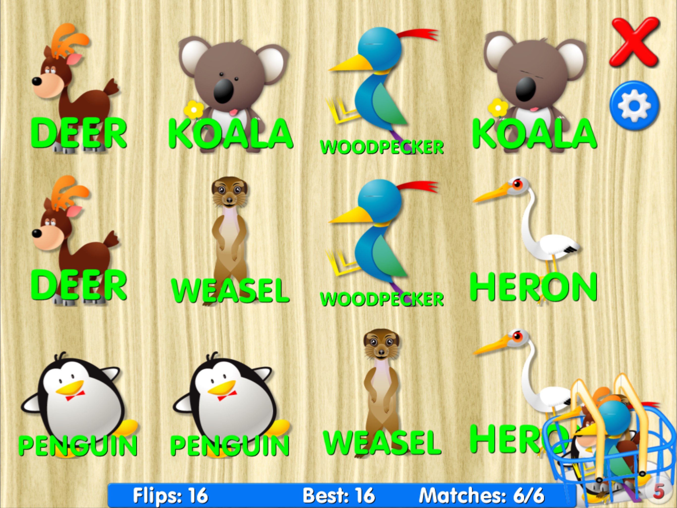 Animals matching memory game for kids