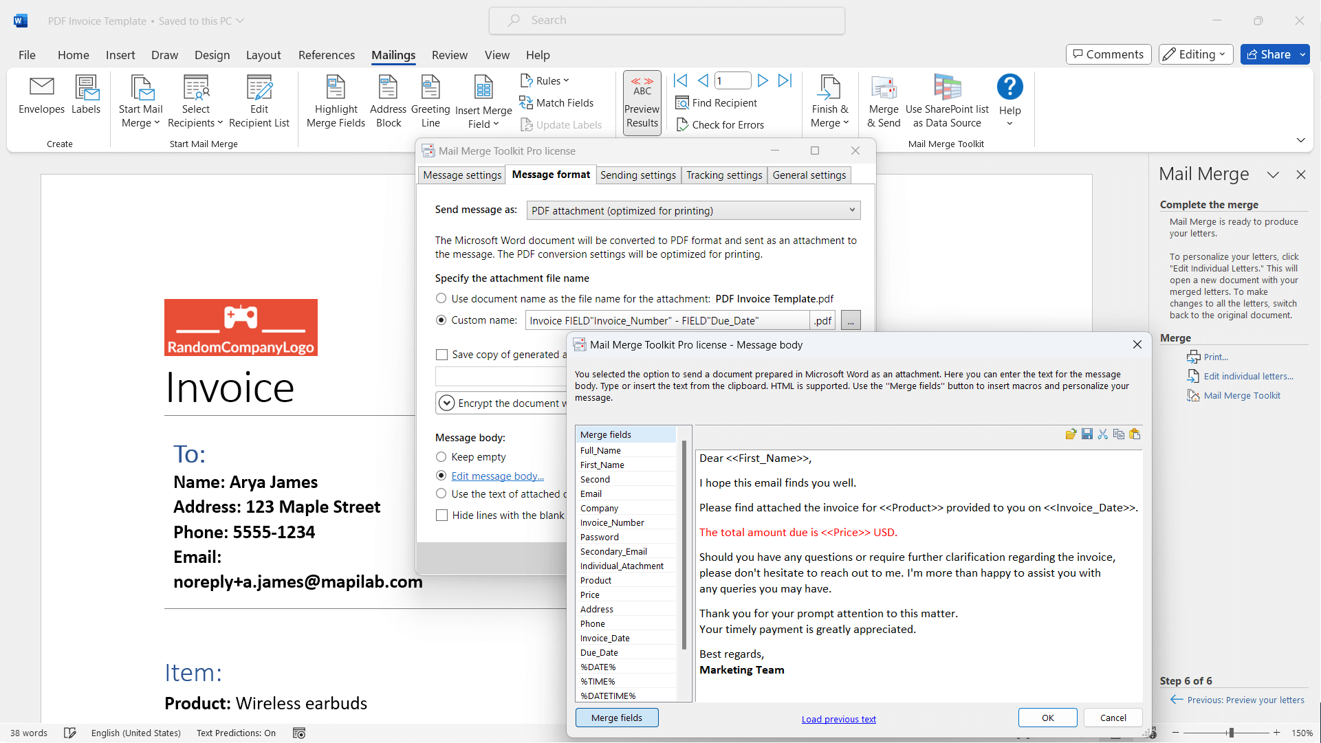 Mail Merge Toolkit