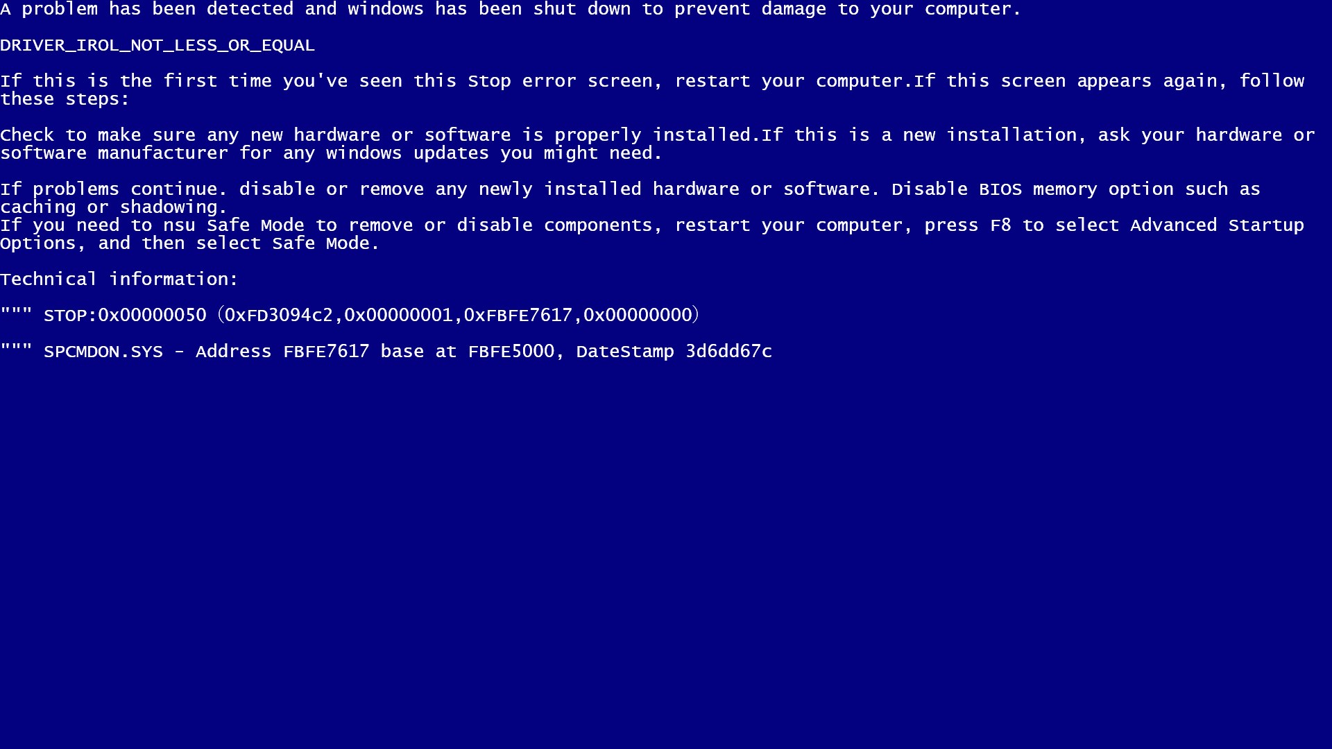Blue screen emulator