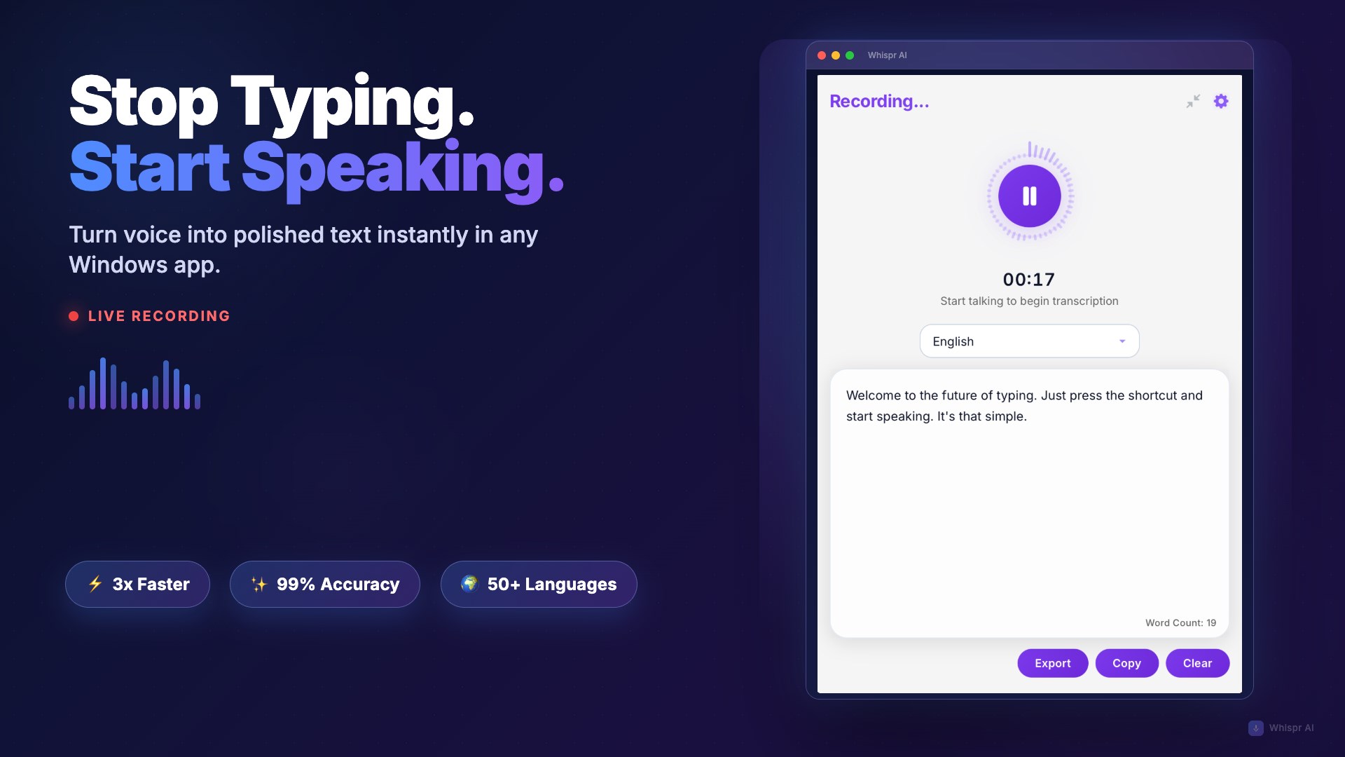 Whispr AI - Voice Typing & Transcription