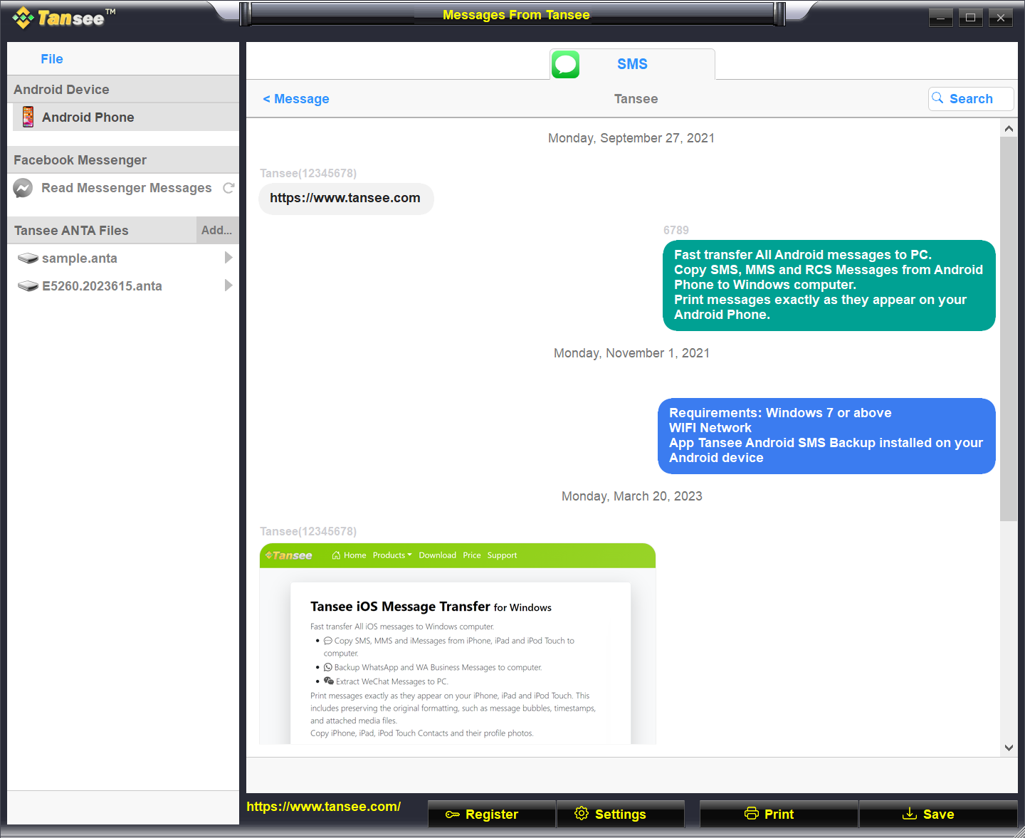 Tansee Android Message Transfer