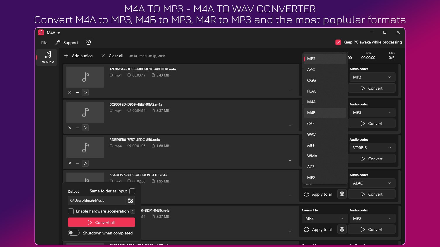 M4A to MP3 - M4A to WAV
