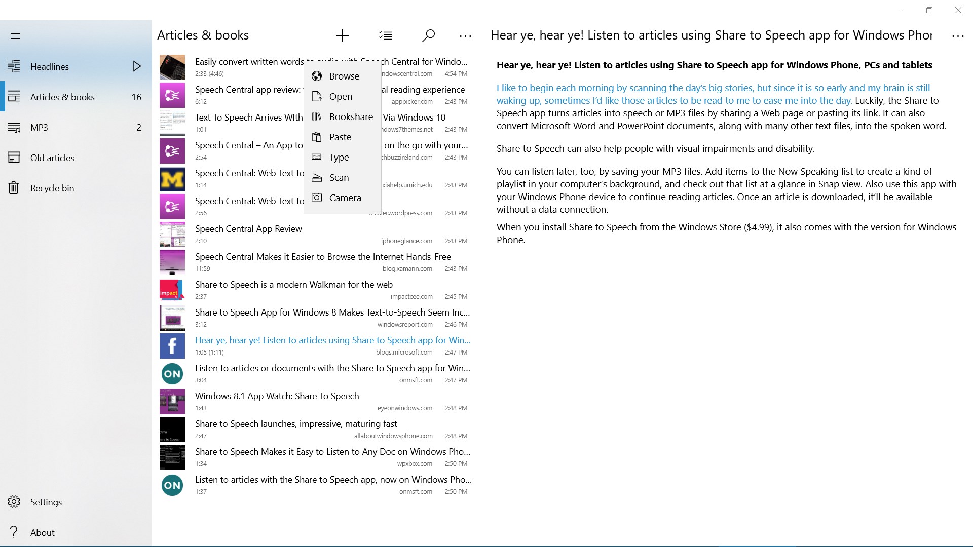 Speech Central: Voice Reader