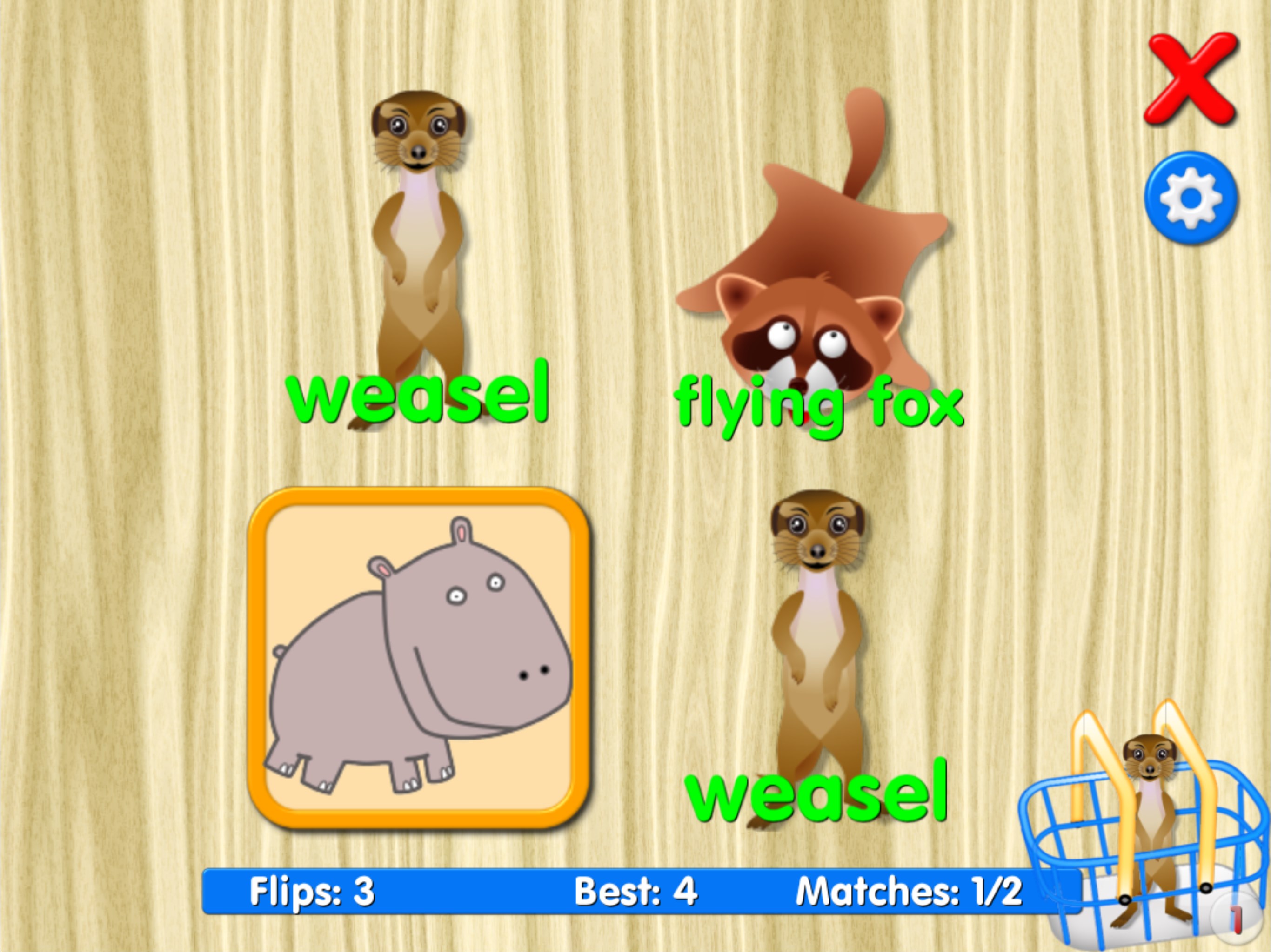 Animals matching memory game for kids