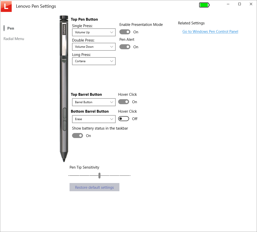 Lenovo Pen Settings