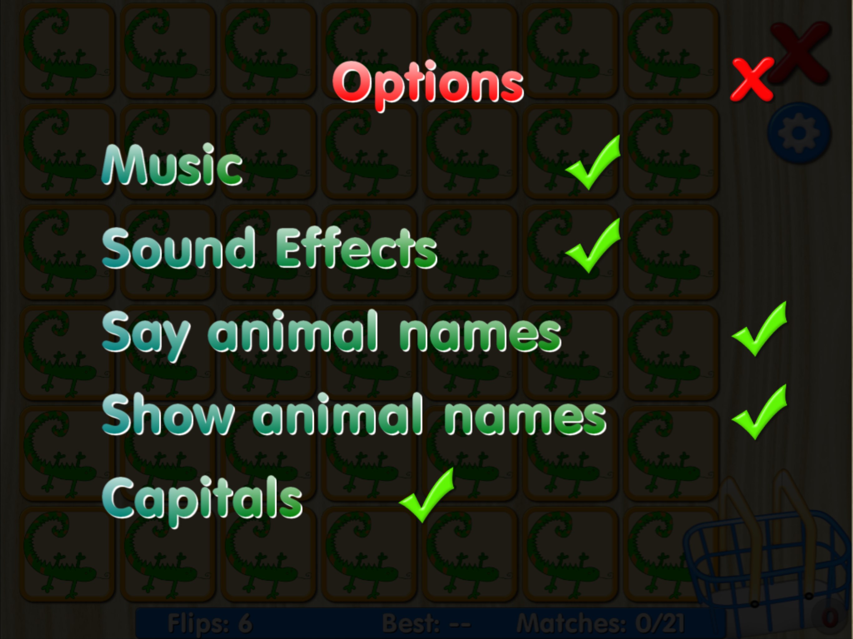 Animals matching memory game for kids